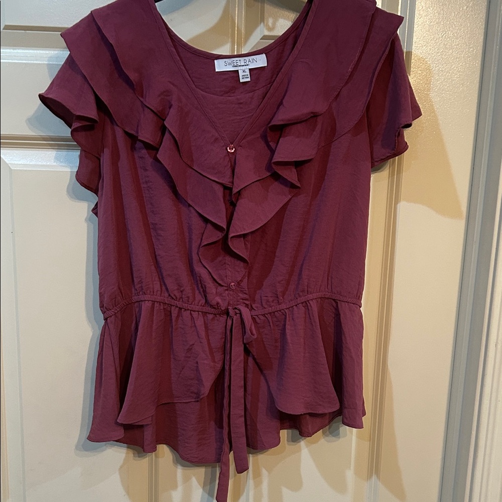 Sweet Rain Women's Plum Ruffled Blouse
